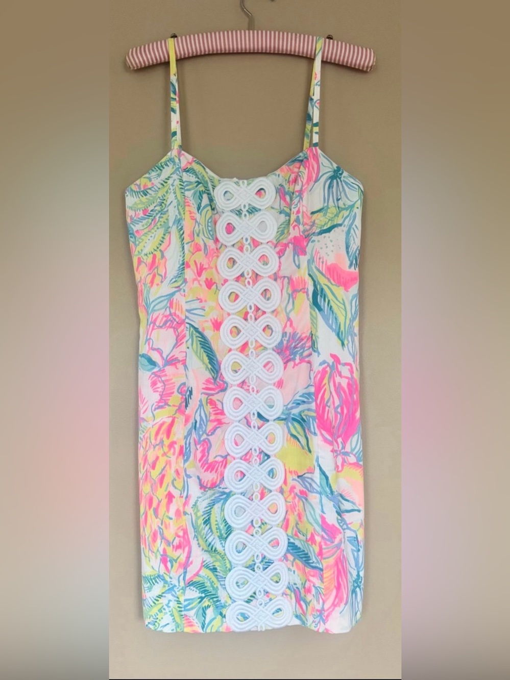 Lilly Pulitzer Pink, Yellow & Green Tropical Print Spaghetti Strap Dress